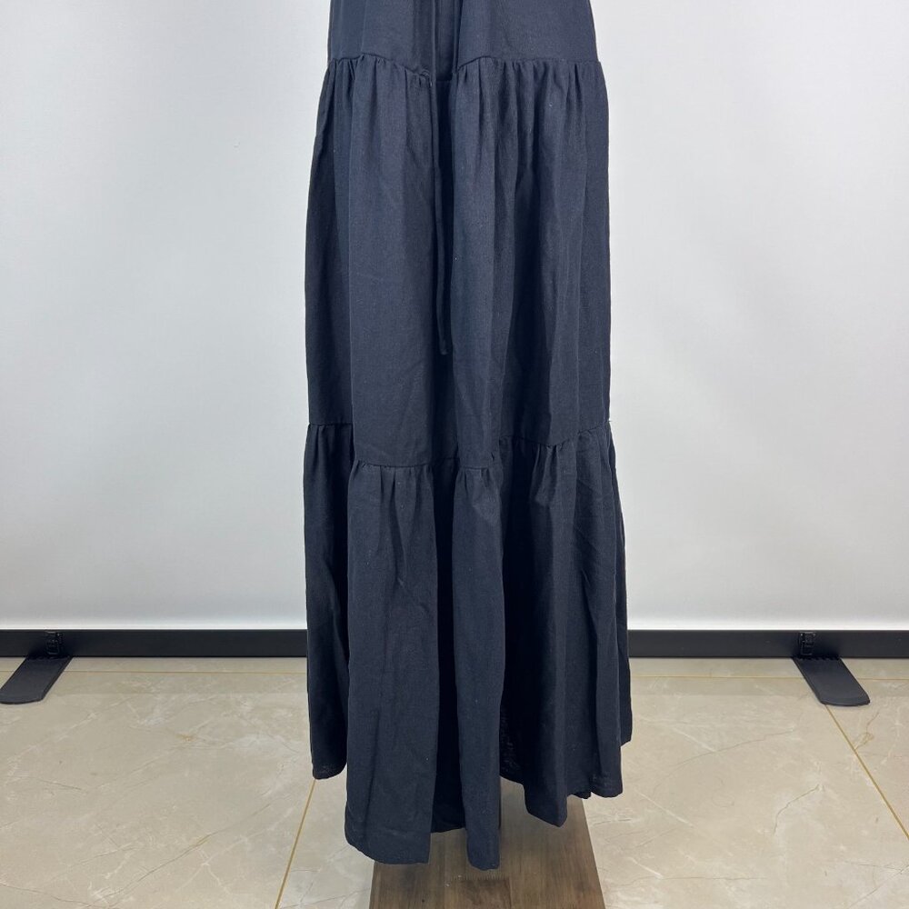 NWOT Farm Rio Linen Blend Black Sleeveless Layer Tiered Maxi Dress Size L - Picture 10 of 15